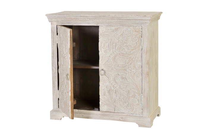 GINER Y COLOMER Cómoda-aparador de madera de mango en blanco envejecido